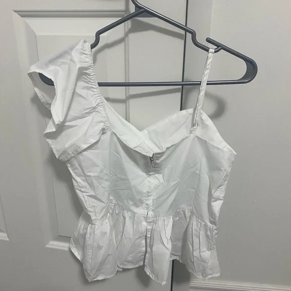 White One-Shoulder Ruffle Top - Picture 2 of 2